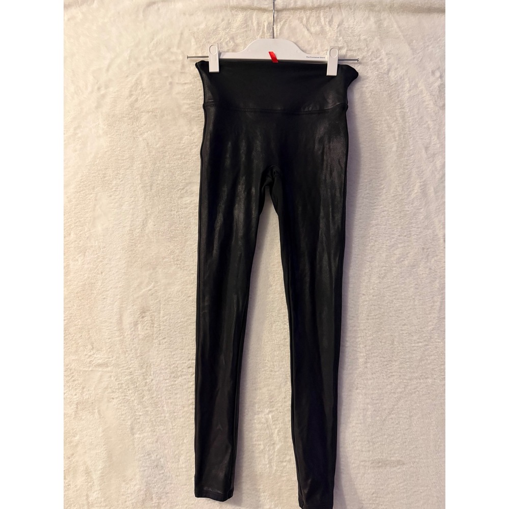 Spanx Faux Leather Leggings Women Small Petite Black High Waist Shaper 2019PR